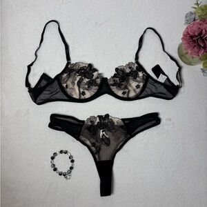 Elegant Black and Cream Lace Lingerie Set